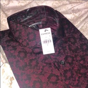 Express Men Black & Burgandy Floral Button Up
